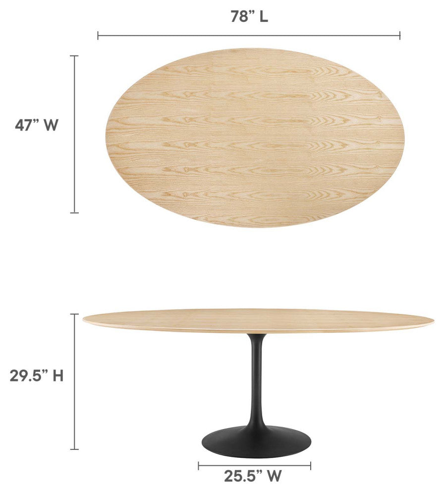 Lippa 78" Wood Oval Dining Table, Black Natural