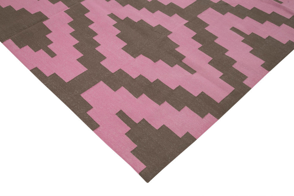 Rug N Carpet - Handmade Wool 8' 0'' x 9' 10'' Geometric Dhurrie Kilim Rug