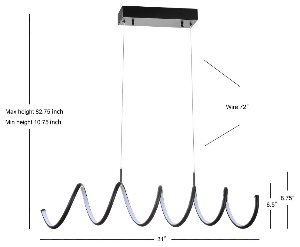 Ali 31" Dimmable Adjustable Integrated LED Metal Linear Pendant, Chrome, Black