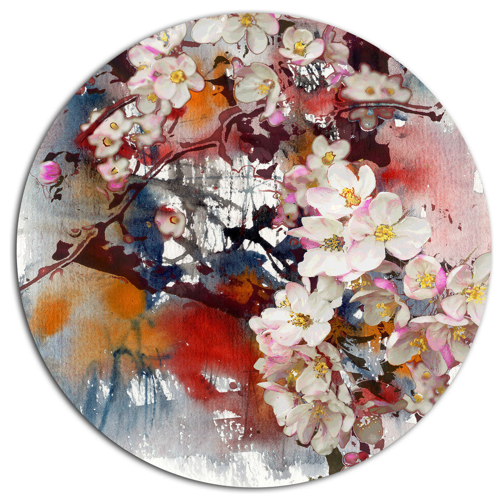 Blossoming Apple Tree Background, Floral Disc Metal Artwork, 23"