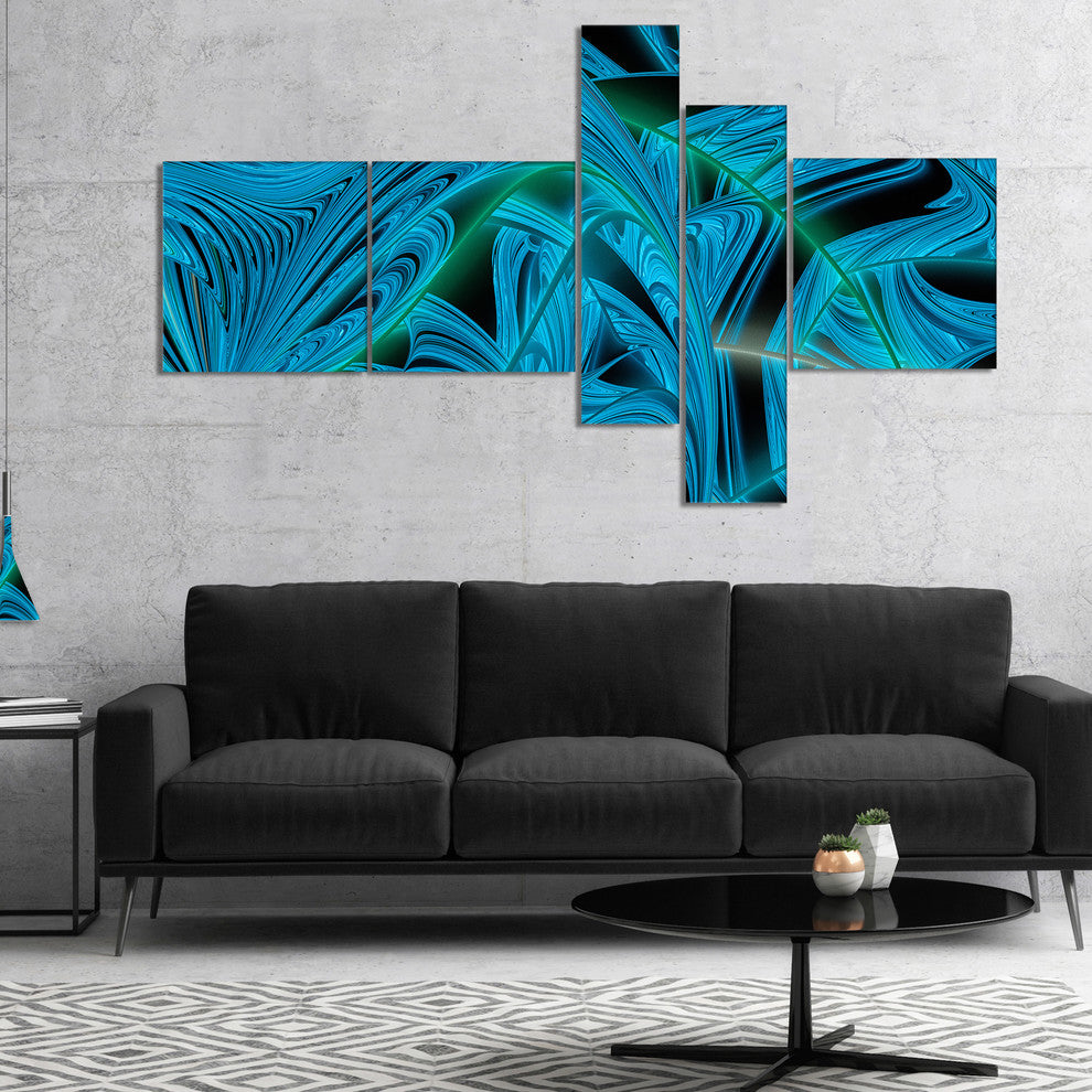 Blue Winter Fractal Pattern, Abstract Art on Canvas, 60"x32", 5 panels