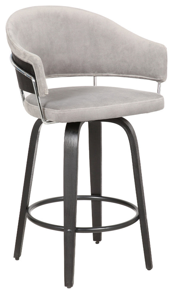 26" Light Gray Faux Leather Bar Stool With Black Brushed Frame