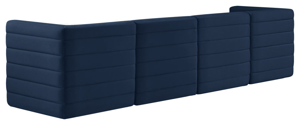 Quincy Velvet Upholstered 4-Piece Modular Sofa, Navy