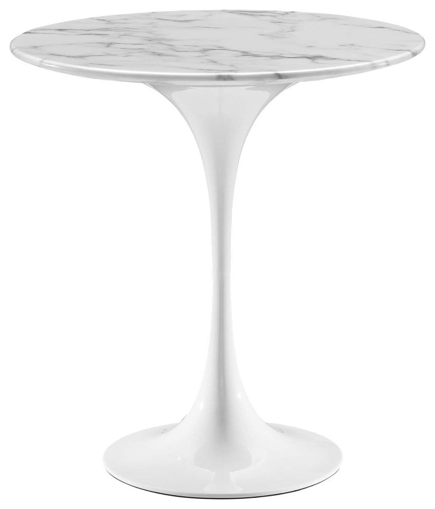 Sofa Side Table, Round, White, Artificial Marble, Metal, Modern, Hospitality