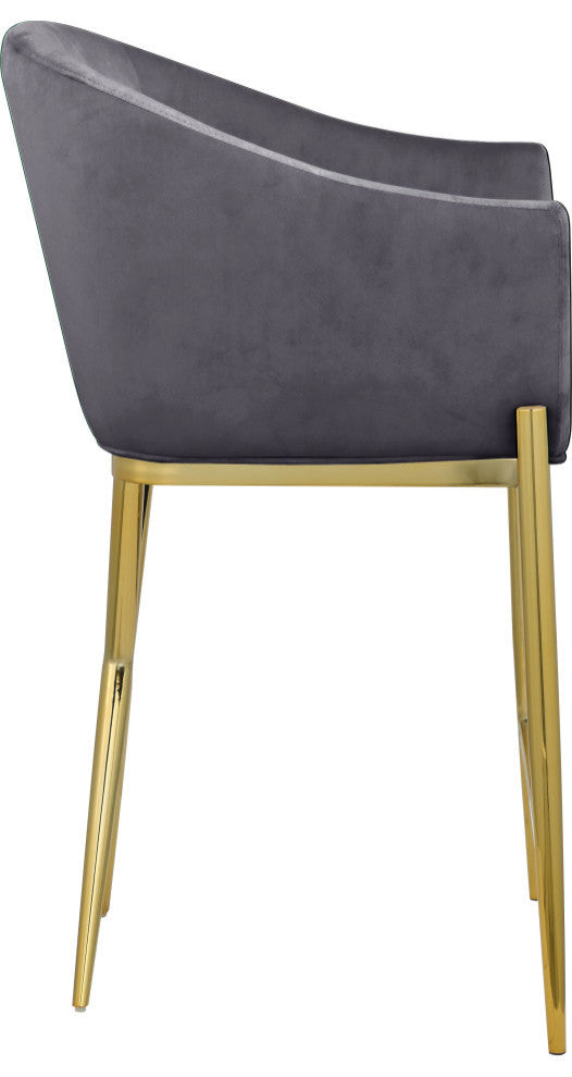 Xavier Velvet Upholstered Counter Height Stool, Gray, Gold Finish