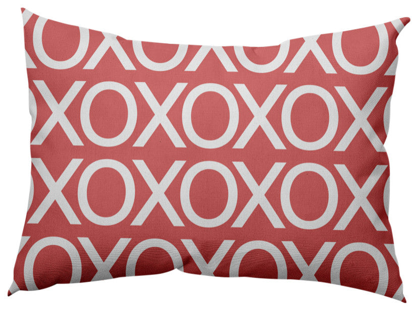 Hugs and Kisses Valentines Decorative Lumbar Pillow, Coral, 14x20"
