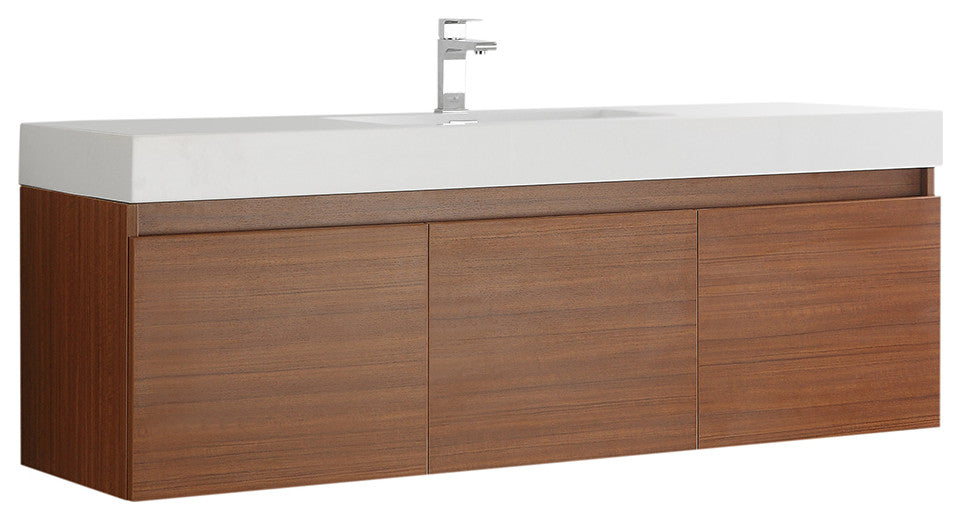 Fresca Mezzo 60" Teak Wall Hung Single Sink Cabinet With Integrated Sink