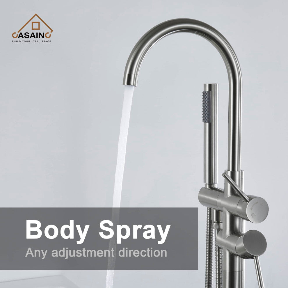 Freestanding Bathtub Faucet Hand Shower Floor-Mount High-arc Tub Faucet 2-Handle