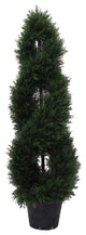 Vickerman 4' Artificial Green Cedar Double Spiral Topiary, Black Plastic Pot