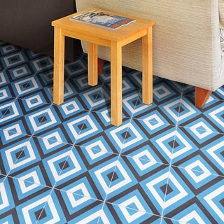 Jadida Handmade Cement Tile, Blue/Black/White, Sample