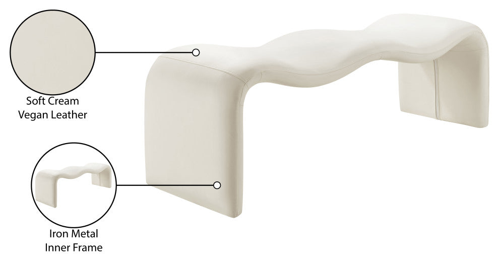 Willow Upholstered Bench, Cream, Vegan Leather