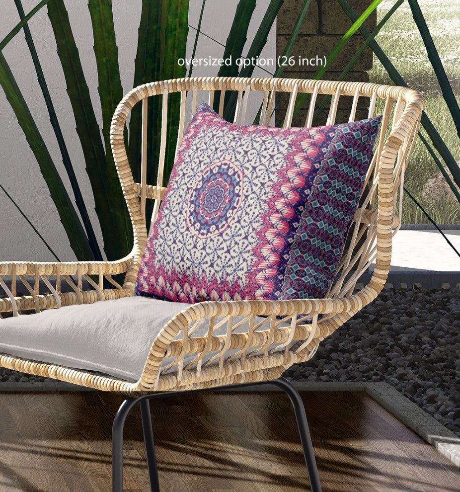 16 Magenta Indigo Holy Floral Indoor Outdoor Throw Pillow