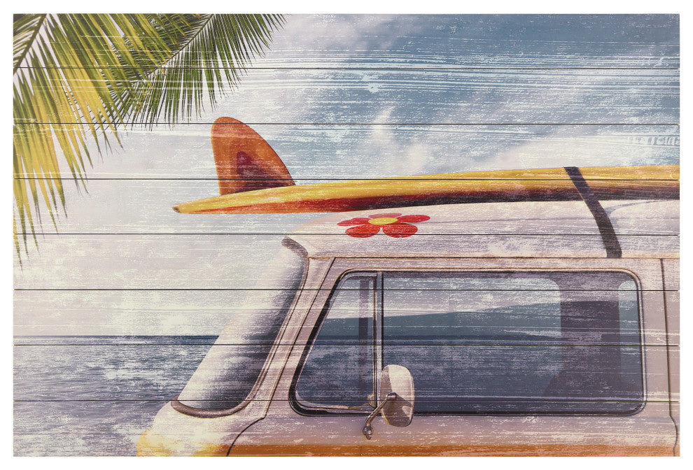 "Beach Bound" Wall Art Giclee Printed On Solid Fir Wood Planks