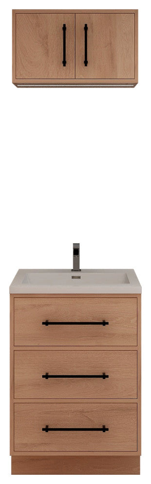 Victoria 24" Solid Wood Bath Vanity, Overhead Cabinet, Red Oak