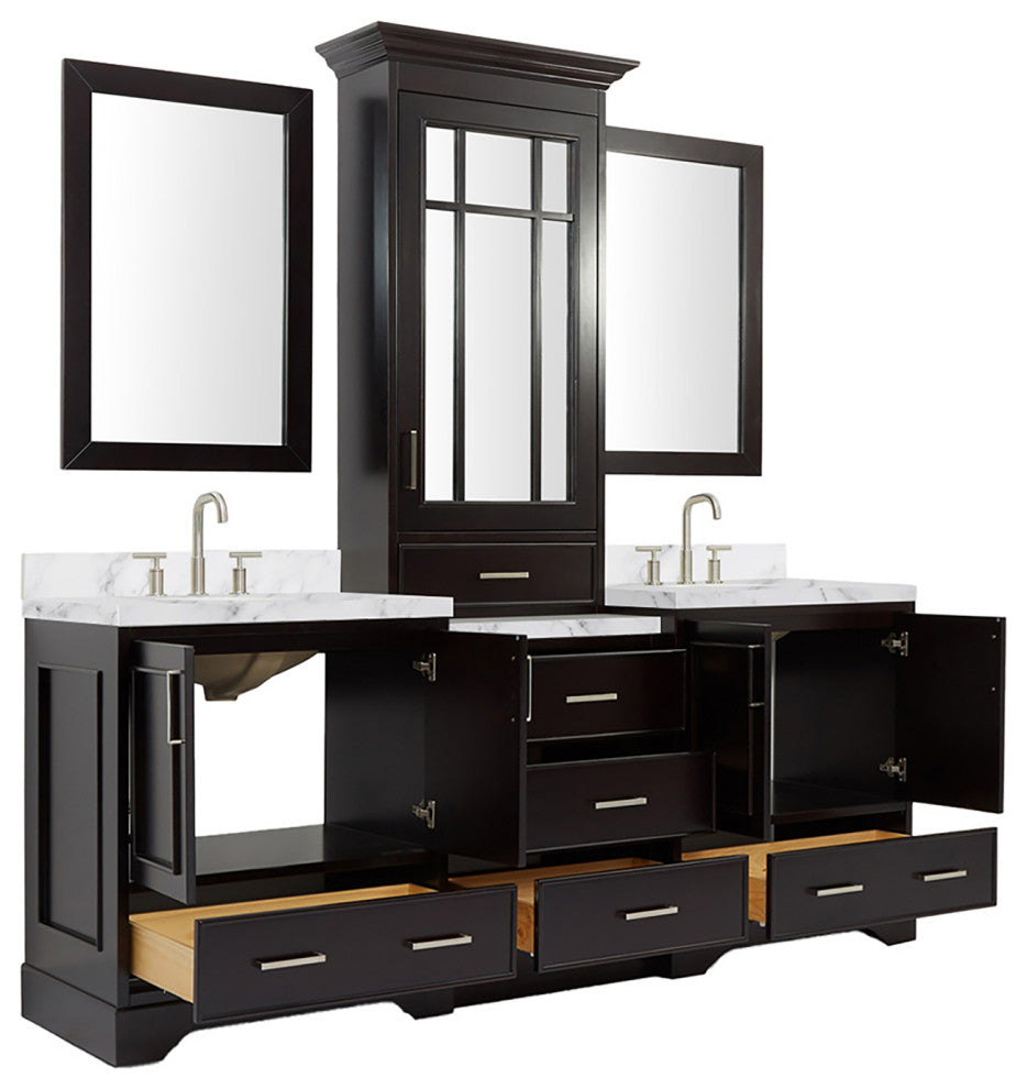 Ariel Stafford 85" Rectangle Sinks Bath Vanity Carrara Marble Espresso