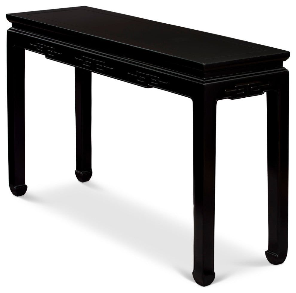 48in Matte Black Elmwood Chinese Key Motif Asian Console Table