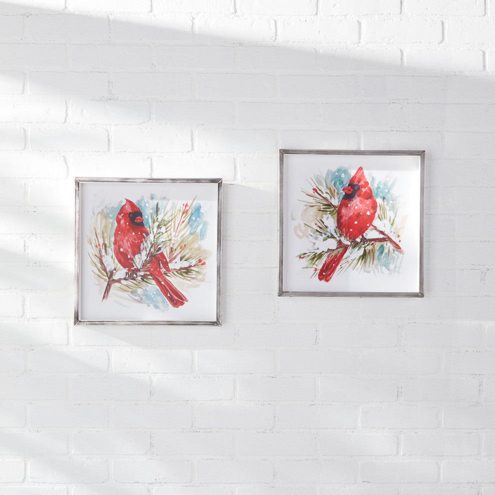 Framed Cardinal Pine Print, 2-Piece Set
