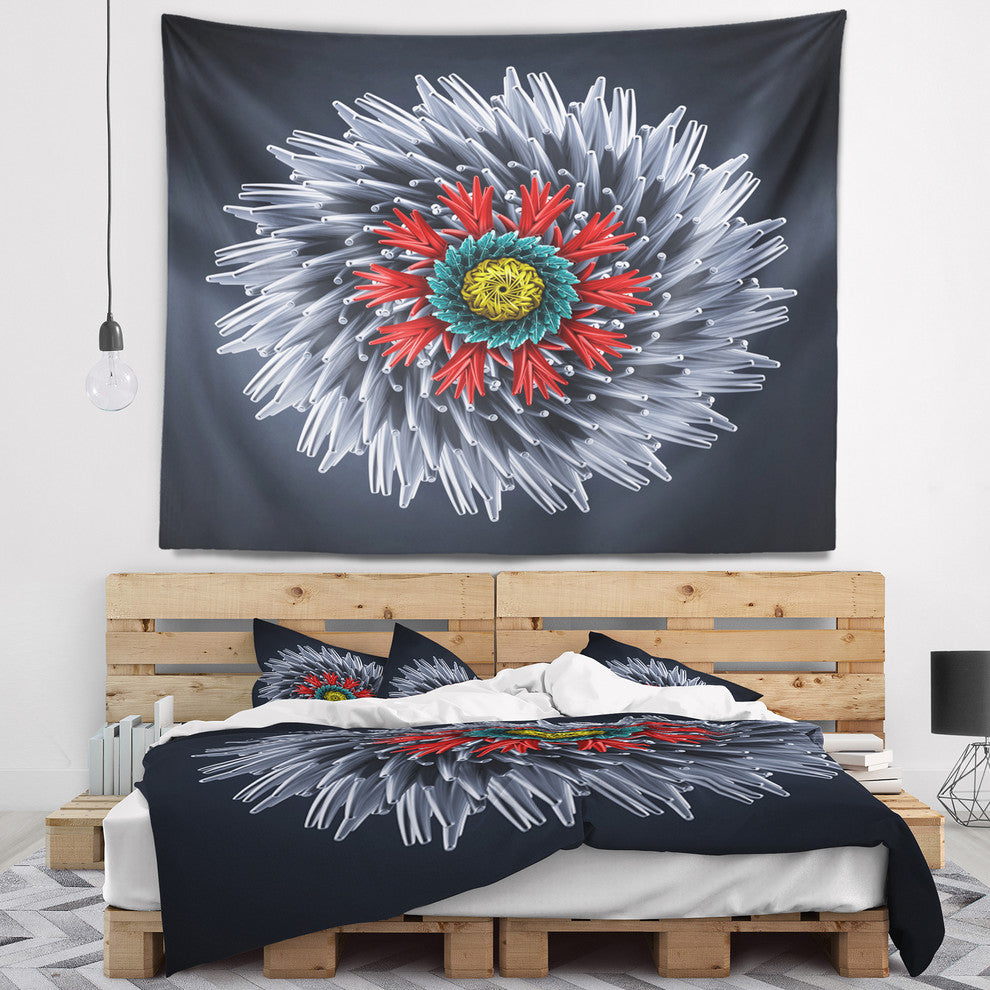 Abstract Silver 3D Flower Abstract Wall Tapestry, 80"x68"