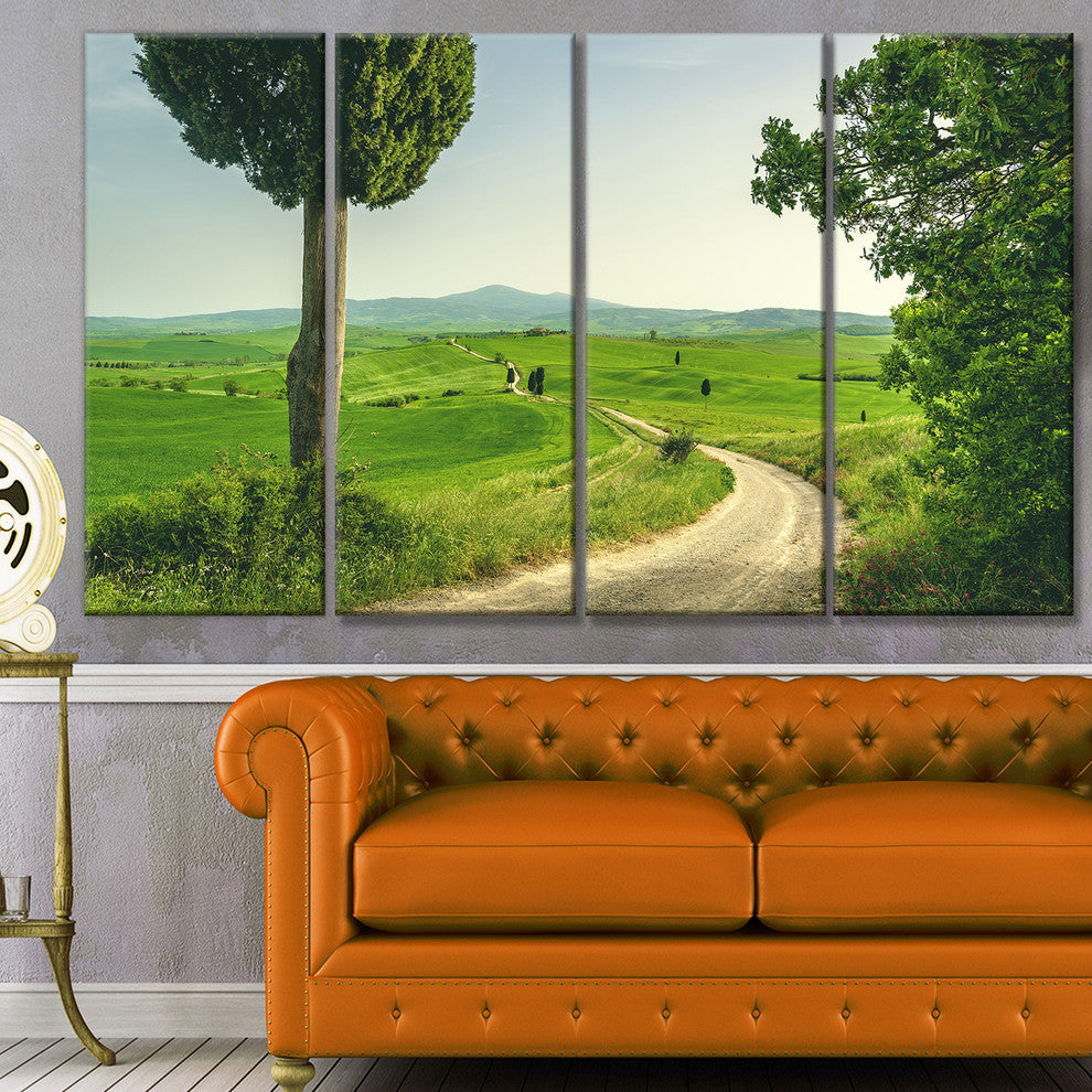 Tuscan Place in Rural Area, Landscape Canvas Art Print, 48"x28", 4 Panels