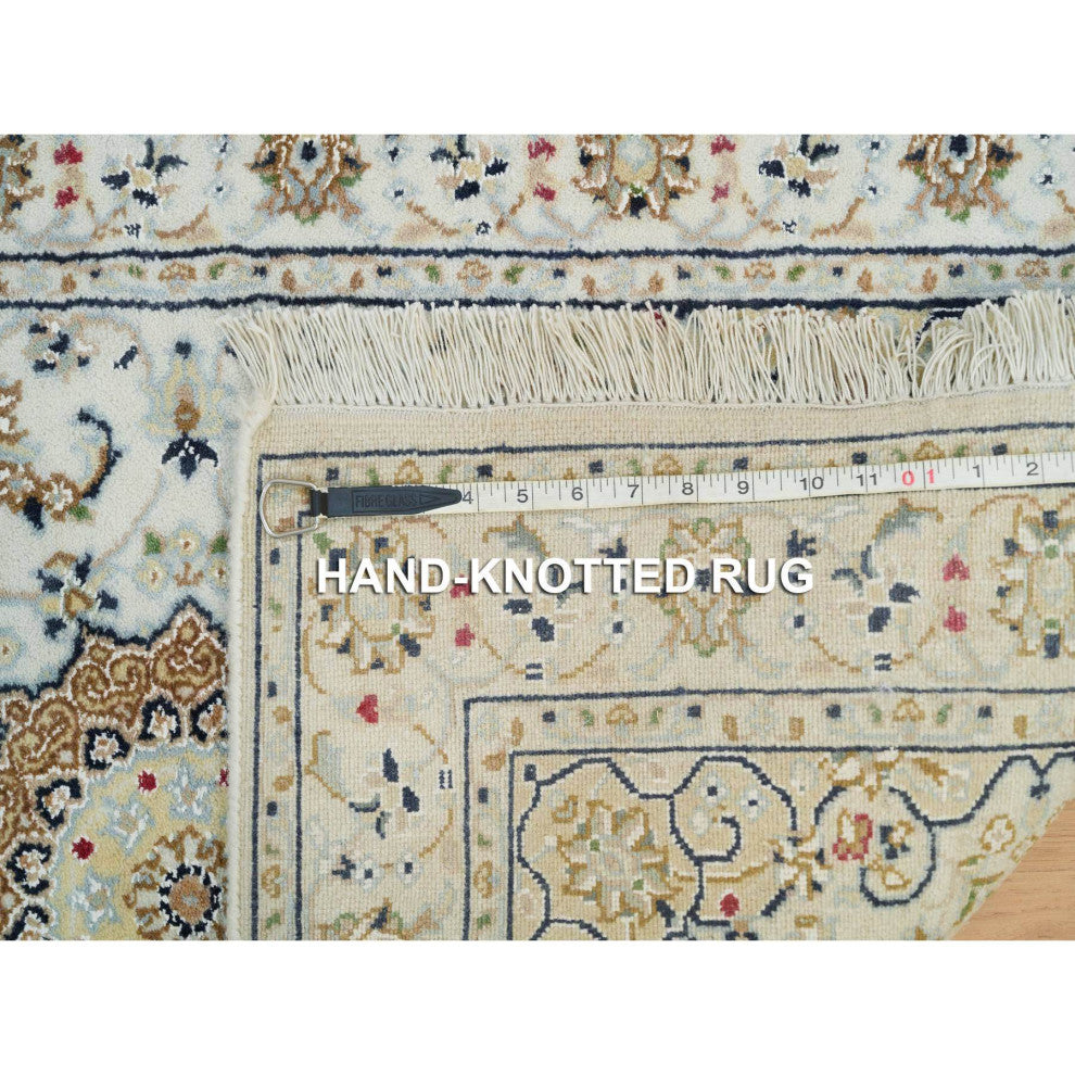 White 250 KPSI Soft Wool Hand Knotted Nain Design XL Runner Rug 2'6"x20'6"
