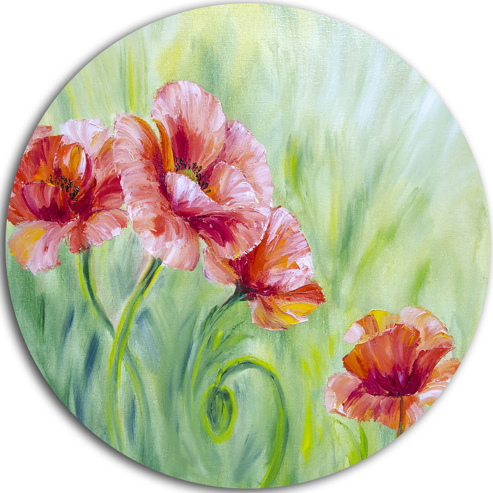 Pale Red Poppies, Floral Round Wall Art, 11"