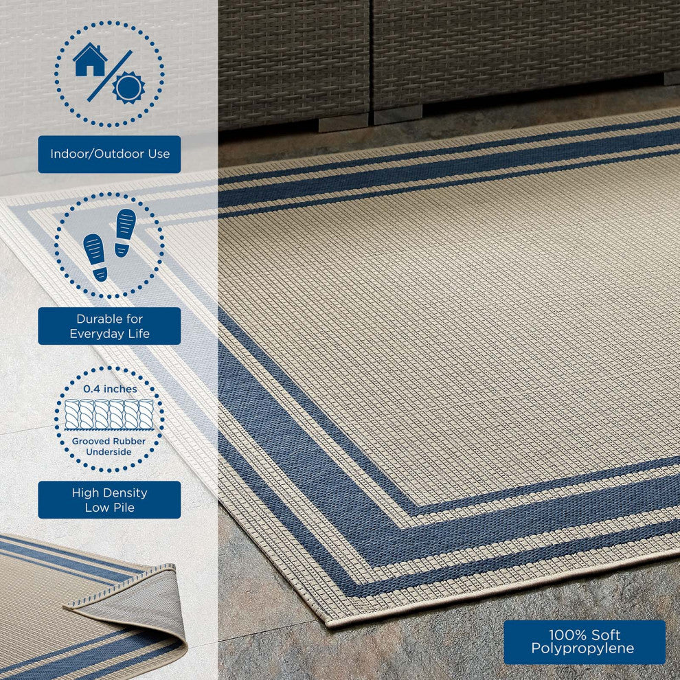 Area Rug Runner Floor Carpet, Indoor Outdoor, Rectangular, 9x12, Blue Beige