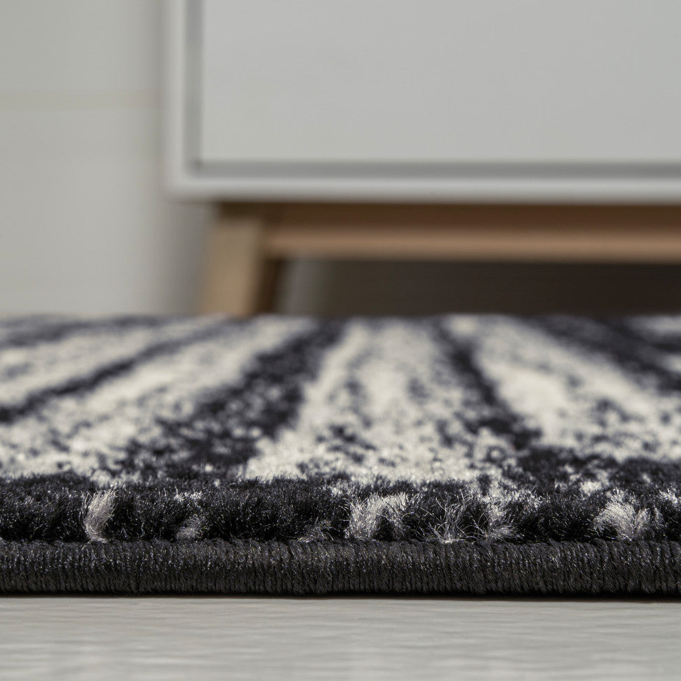 Khalil Modern Berber Stripe Black/Cream 3 ft. x 5 ft. Area Rug