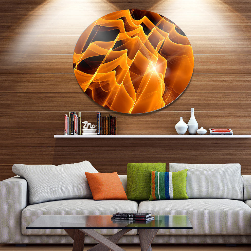 Golden Yellow Abstract Fractal Design, Abstract Disc Metal Artwork, 23"
