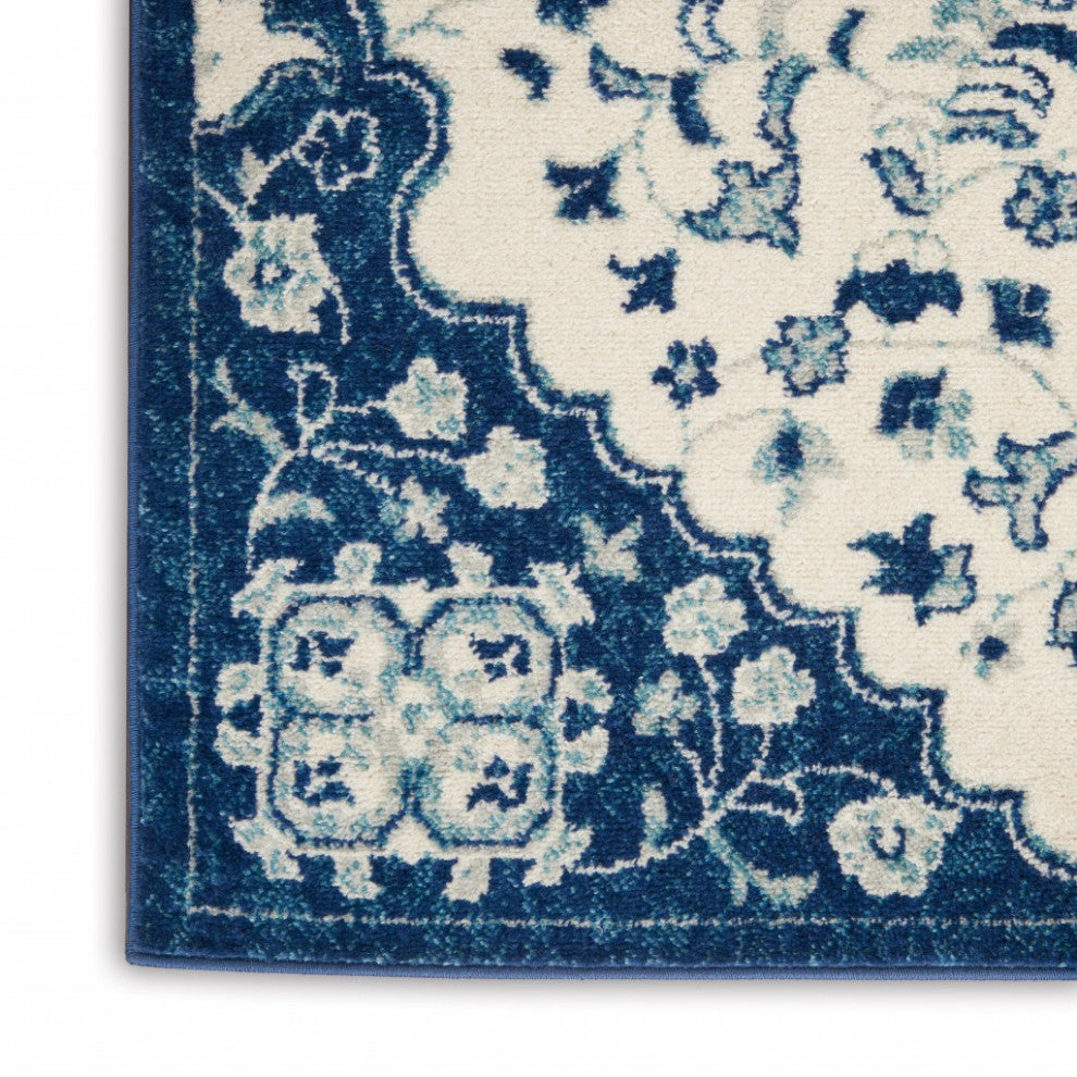 8" x 10" Ivory and Blue Medallion Area Rug
