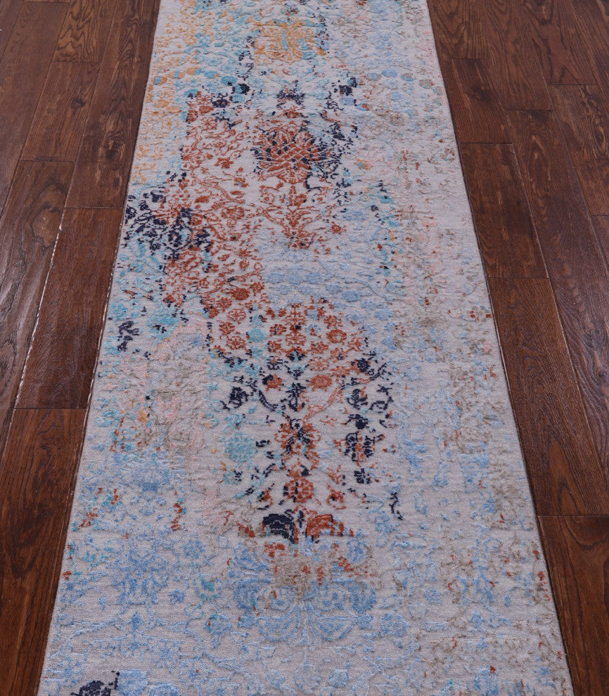 2' 6" X 12' 1" Runner Hand-Knotted Wool and Silk Modern Rug Q11825