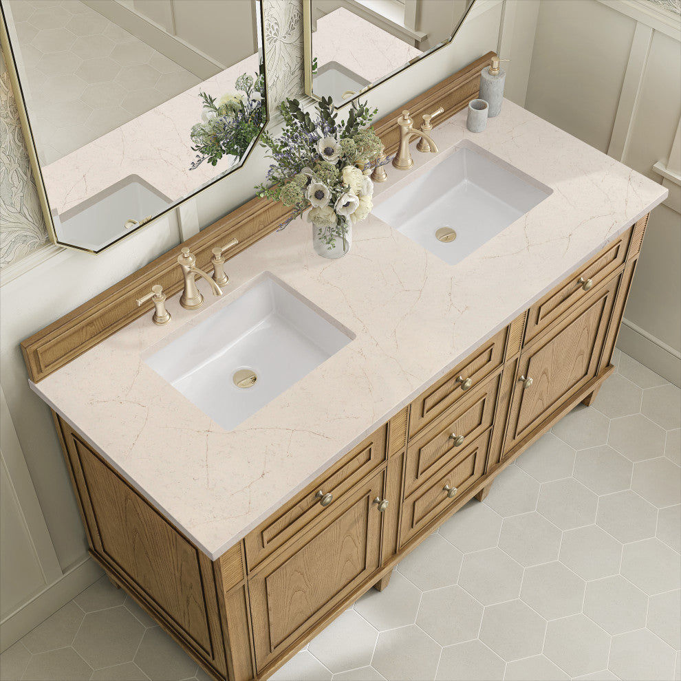 Lorelai 60" Double Vanity, Light Natural Oak, 3 CM Eternal Marfil Top
