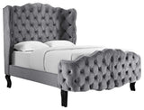 Violette Queen Tufted Wingback Performance Velvet Platform Bed, Gray