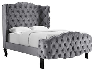 Violette Queen Tufted Wingback Performance Velvet Platform Bed, Gray