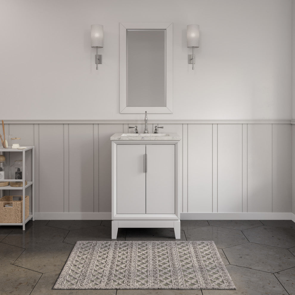 Elizabeth 24" Single Sink Carrara White Marble Vanity, Pure White