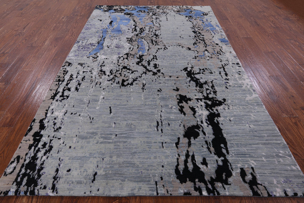 Modern Handmade Wool and Silk Rug 6' 0" X 9' 1"- Q7108