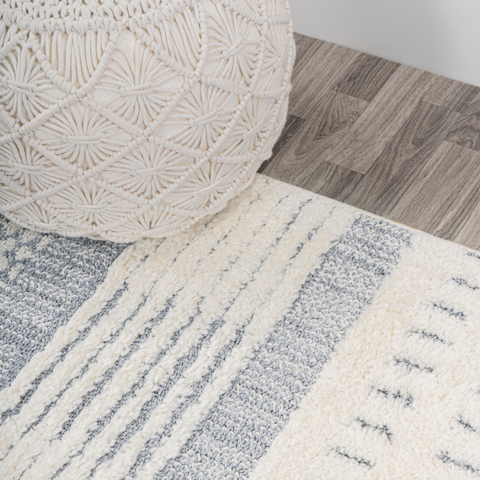 Kerstin Geometric High-Low Cream/Gray 2'x8' Runner Rug