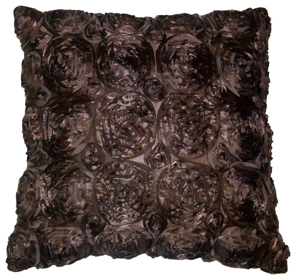 Silk Roses Brown Feather Down Decorative Throw Pillow, 24x24