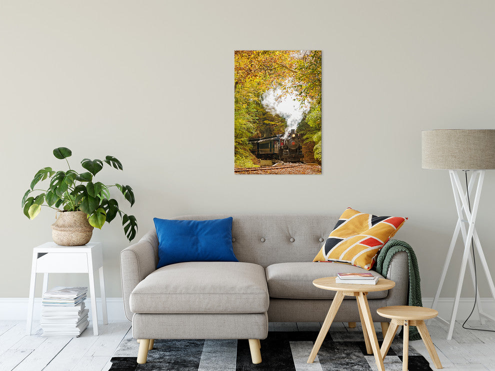 Steam Train with Autumn Foliage Landscape Photo Canvas Wall Art Print, 24" X 36"