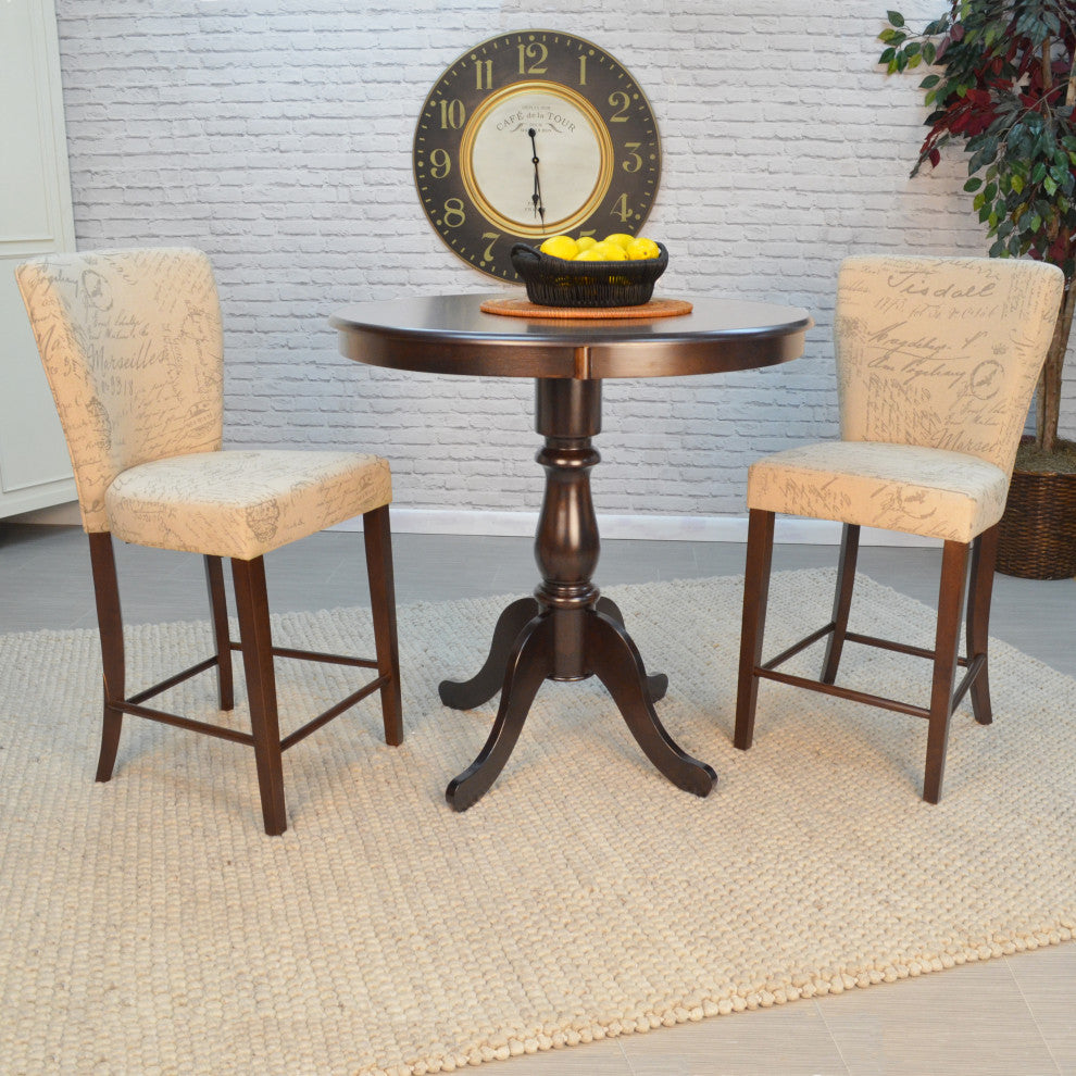Bella Round Pedestal Bar Table, Blue/Espresso