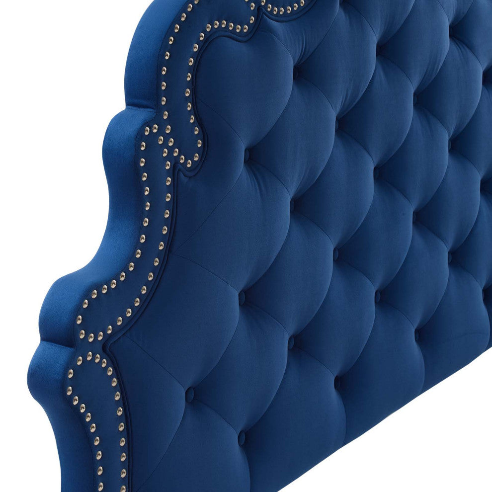 Arabella Button-Tufted Performance Velvet King/California King Headboard, Navy