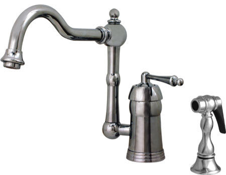 Whitehaus 3-3190-C Curved Kitchen Faucet With Pull Side Spray In Chrome