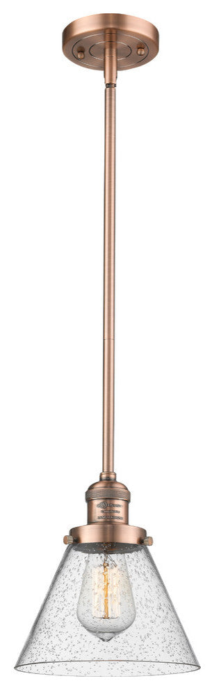 Large Cone LED Pendant, Antique Copper, Glass: Seedy