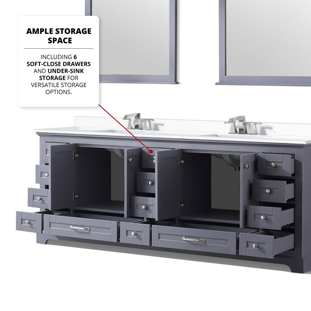 Dukes 84" Dark Grey Double Square Sink Vanity with Quartz Top, No Mirror