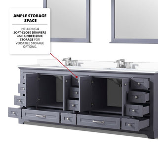 Dukes 84" Dark Grey Double Square Sink Vanity with Quartz Top, No Mirror