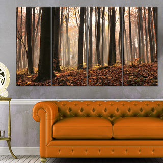 Dark Thick Woods in Fall Forest, Modern Forest Canvas Art, 48"x28", 4 Panels