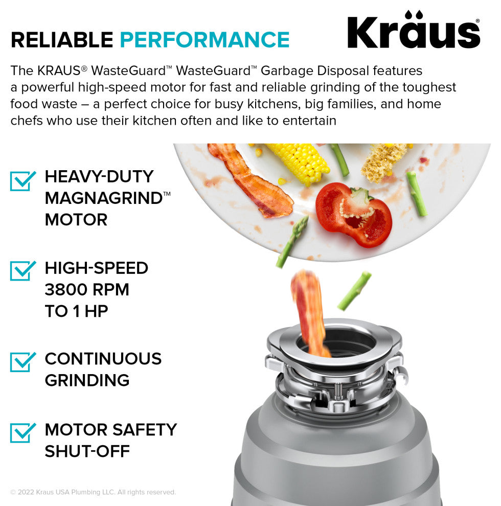 WasteMate Continuous Feed Garbage Disposal, 1 HP Motor for Kitchen Sink