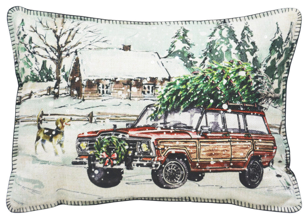 Trucking Tree Pillow, Oblong