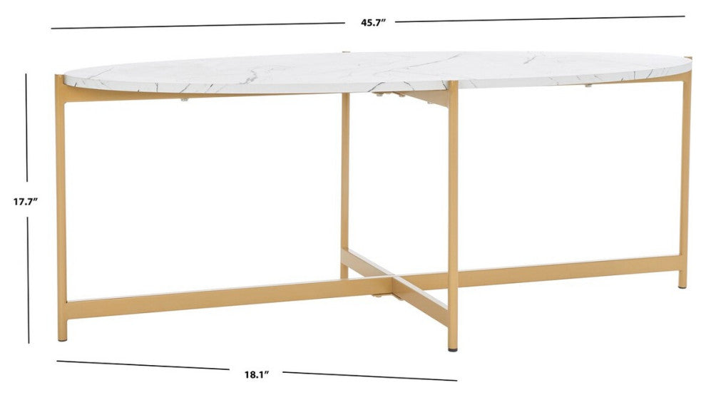 Safavieh Taliyah Oval Coffee Table, White Marble/Gold