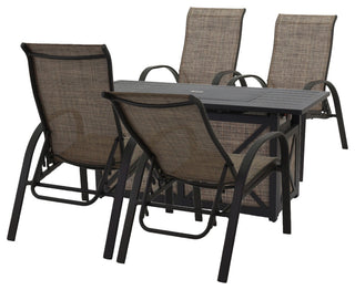 Courtyard Casual Santa Fe 5-Piece Rectangle Sling Fire Pit Reclining Set, Java