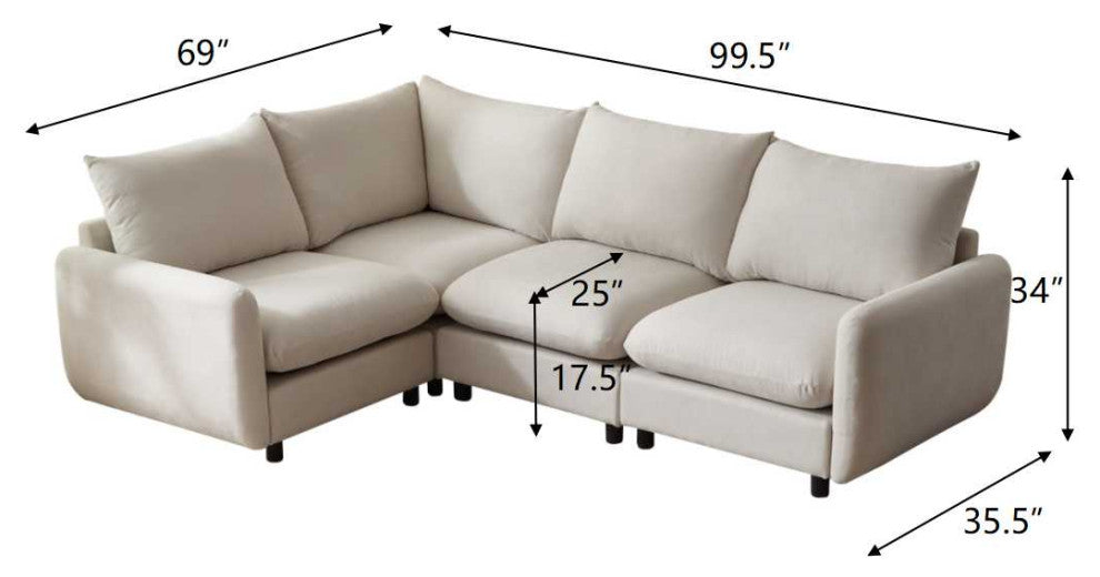 GDF Studio Upholstered Modular Sectional Sofa Set, White Sand, 3 Seater-L Shaped